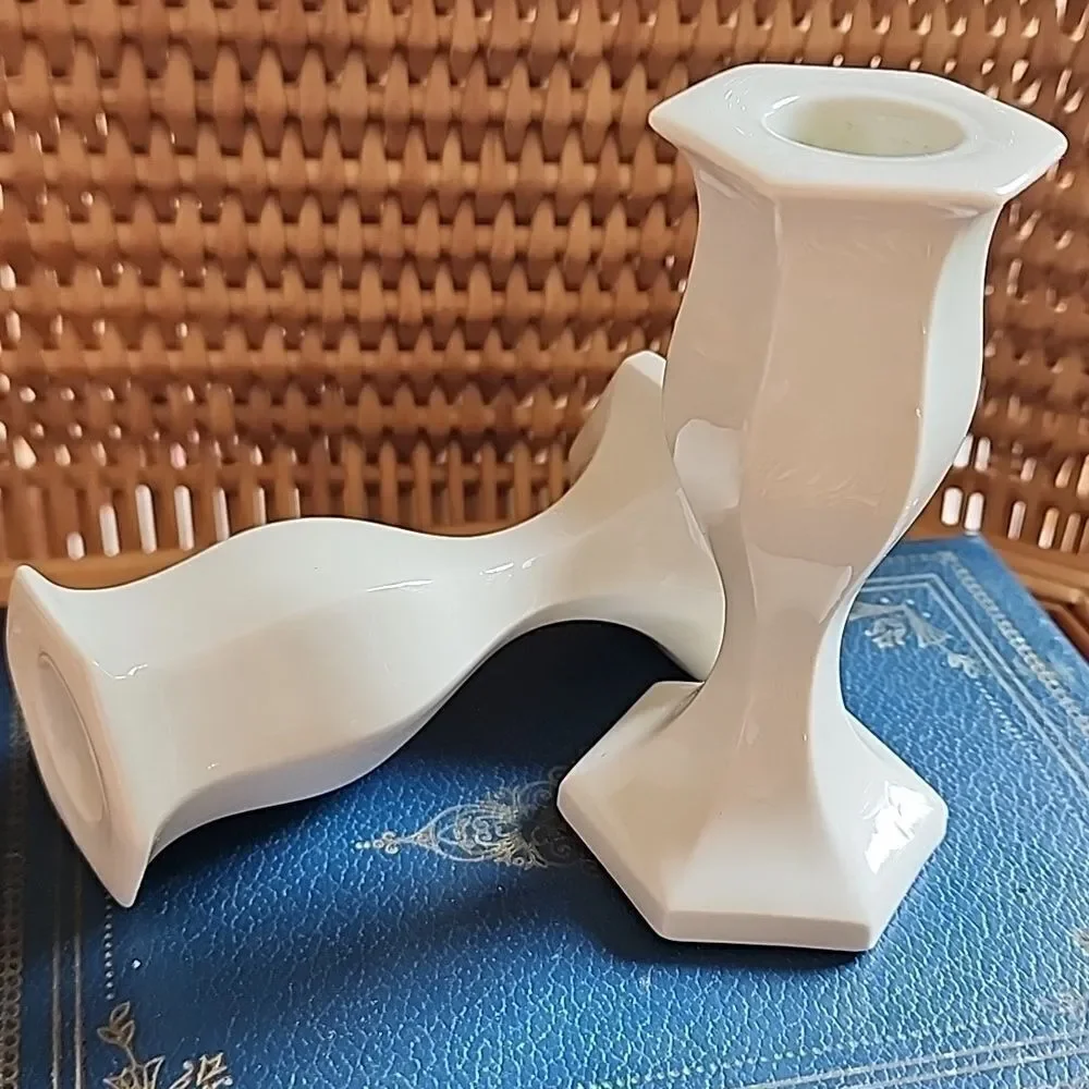 Vintage Ivory Color Minimalist Taper Candleholders Coquette Bridal